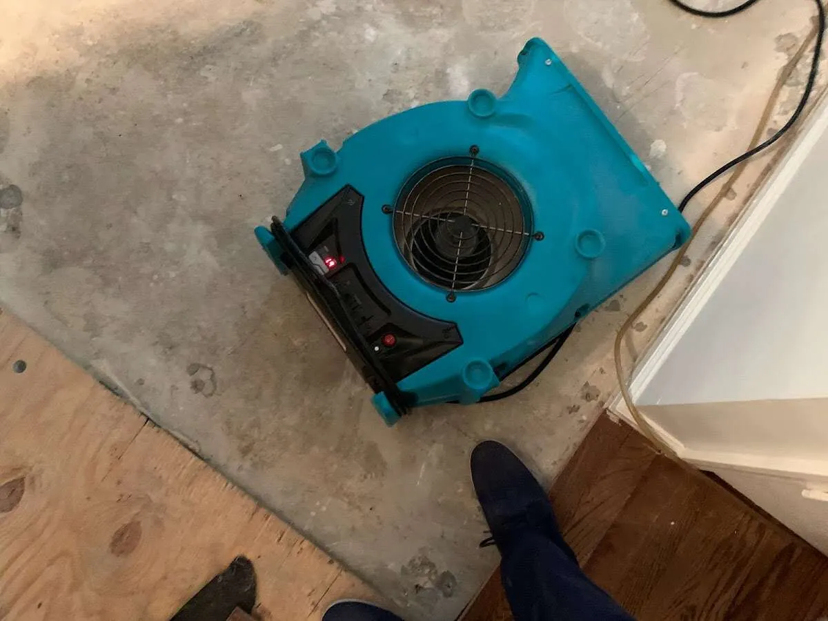 Air mover drying subfloor during Leak Detection & Repair in Vineland